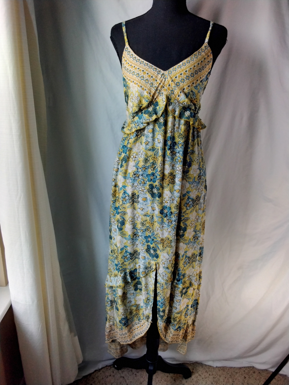 Angie Floral Maxi Dress in Yellow and Blue